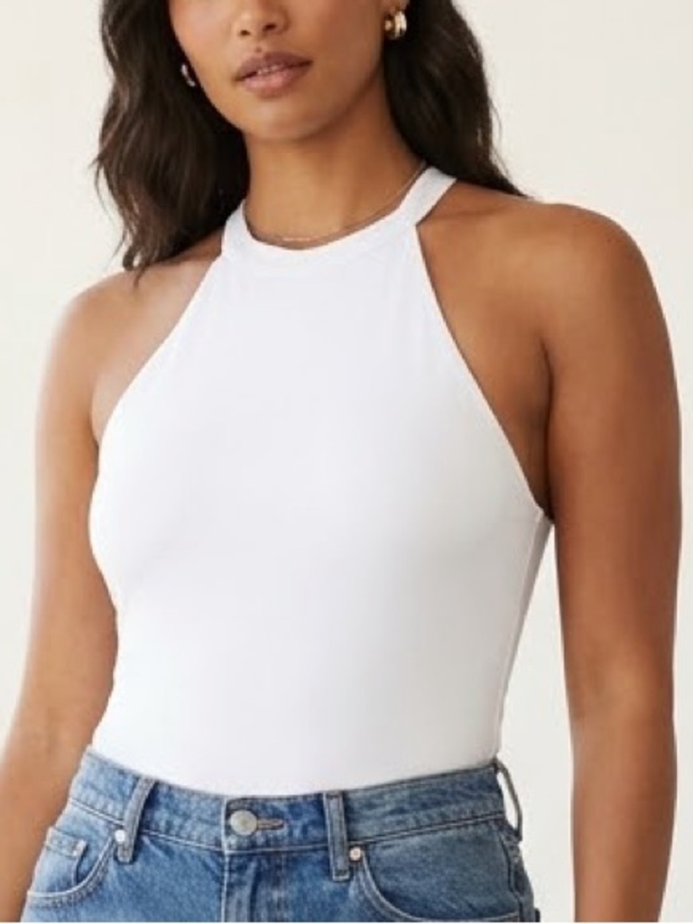 Women's White Halter Bodysuit - Sleek Fitted Tank
